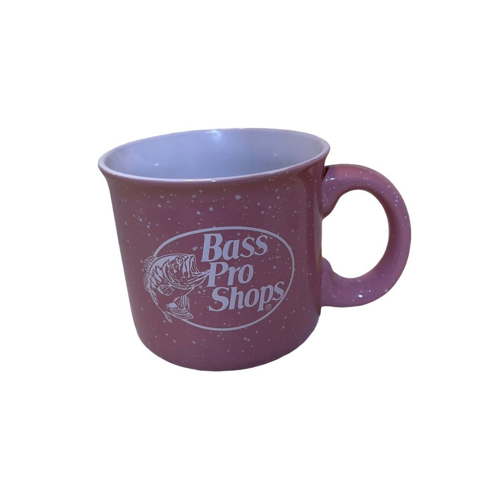 Bass Pro Shops Fishing Pink White Speckled 16oz Mug Coffee Cup‎ Ceramic Heavy